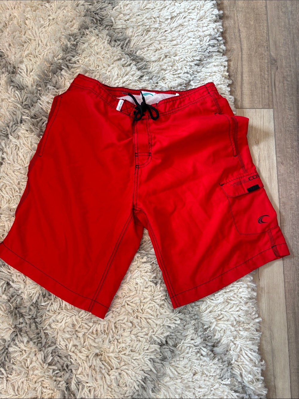 Teal Cove Men's Red Board Shorts with Side Pocket and Drawstring